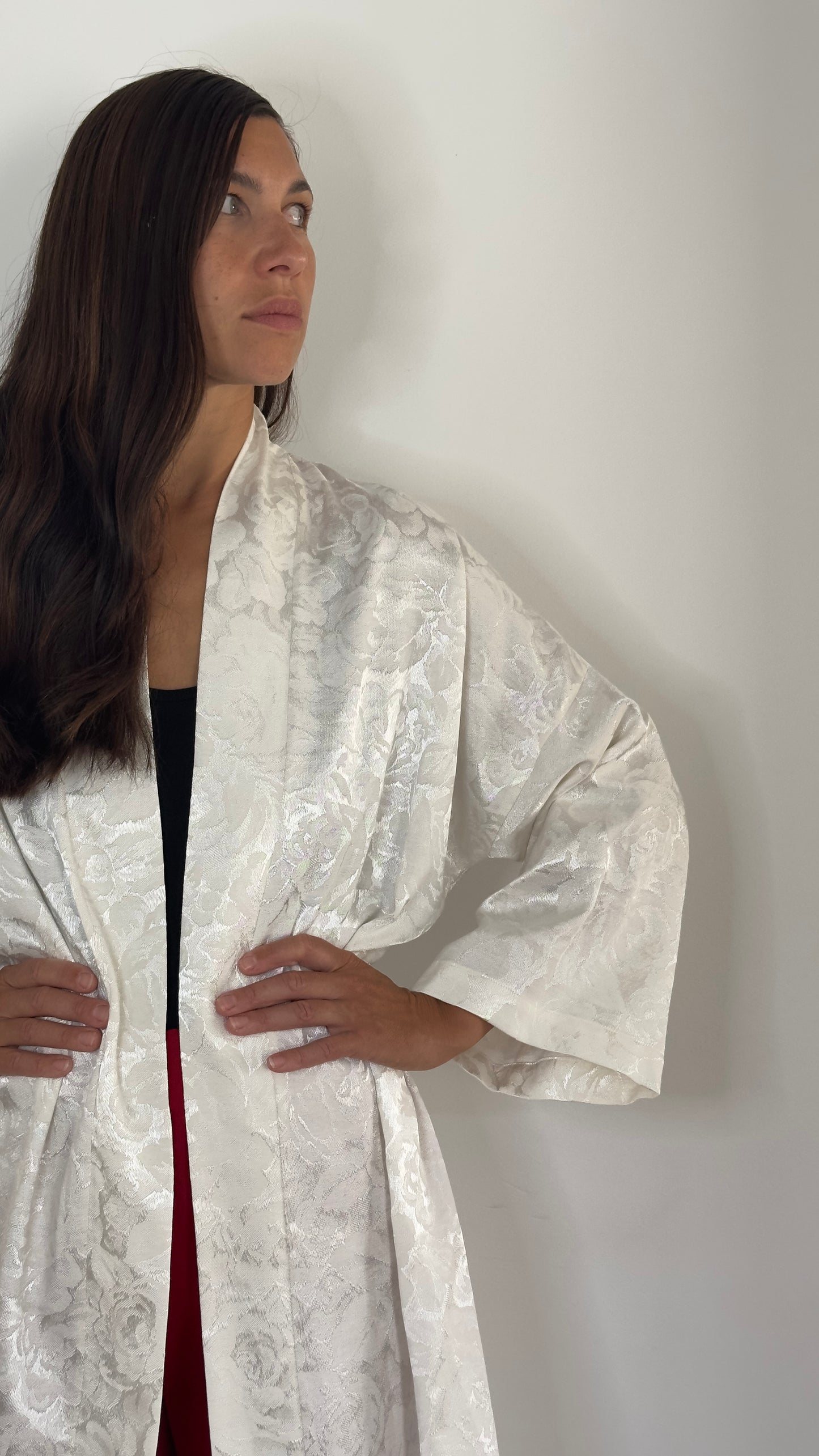 White long flower Kimono coat