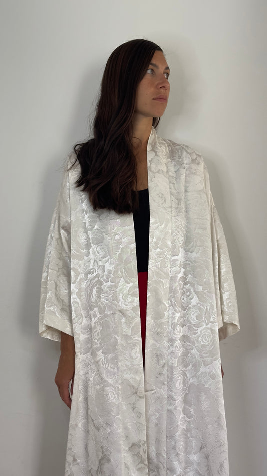 White long flower Kimono coat