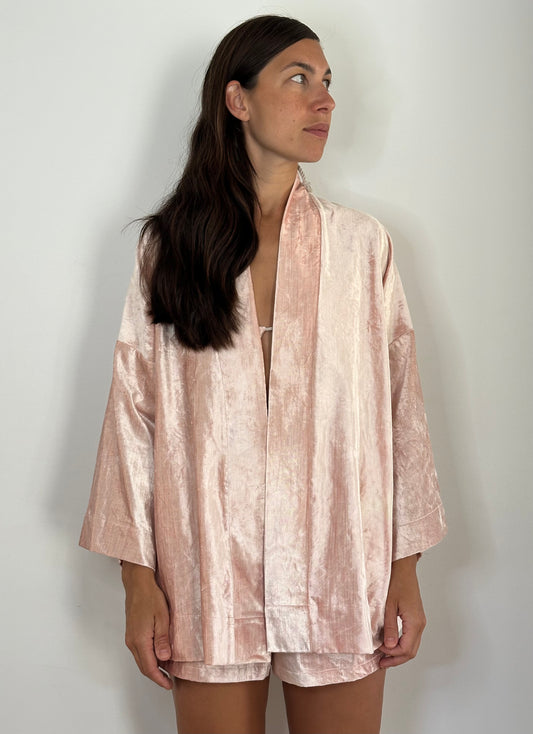 The Powder Pink Velvet Kimono