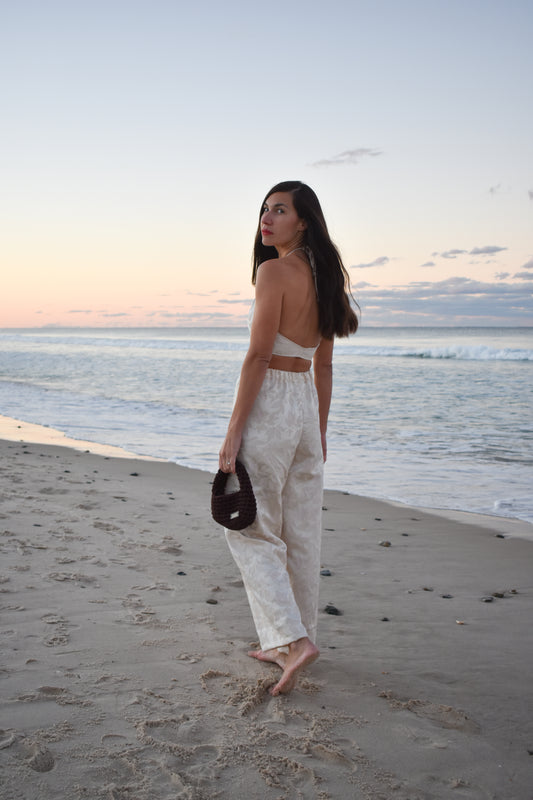 Ivory Leaves - High waisted pants