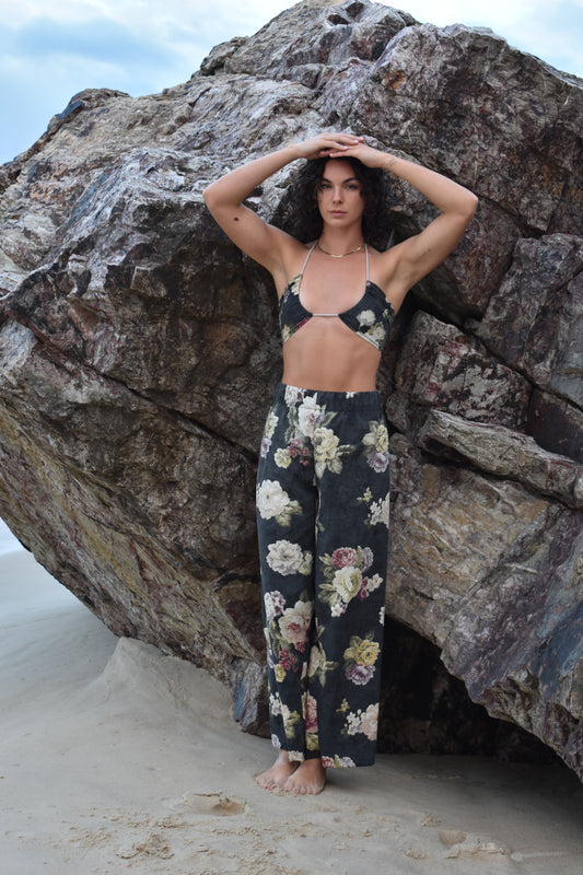 Forgotten Blooms - High Waisted Pants, black/flowers
