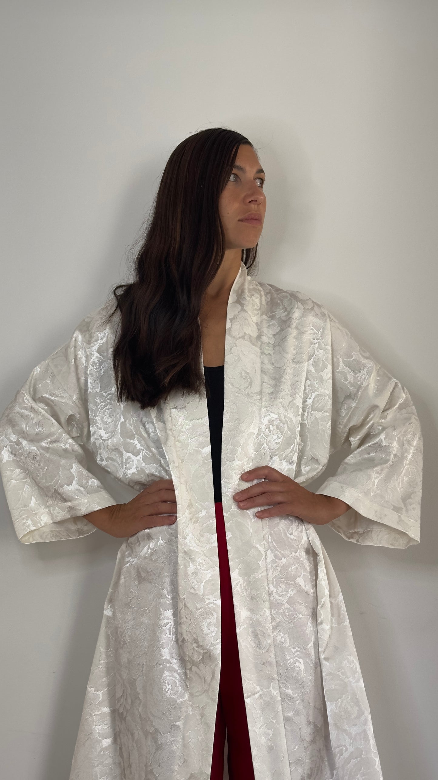 White long flower Kimono coat
