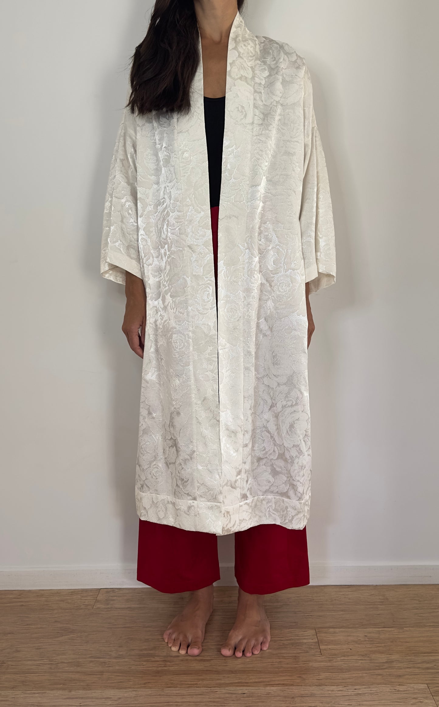 White long flower Kimono coat