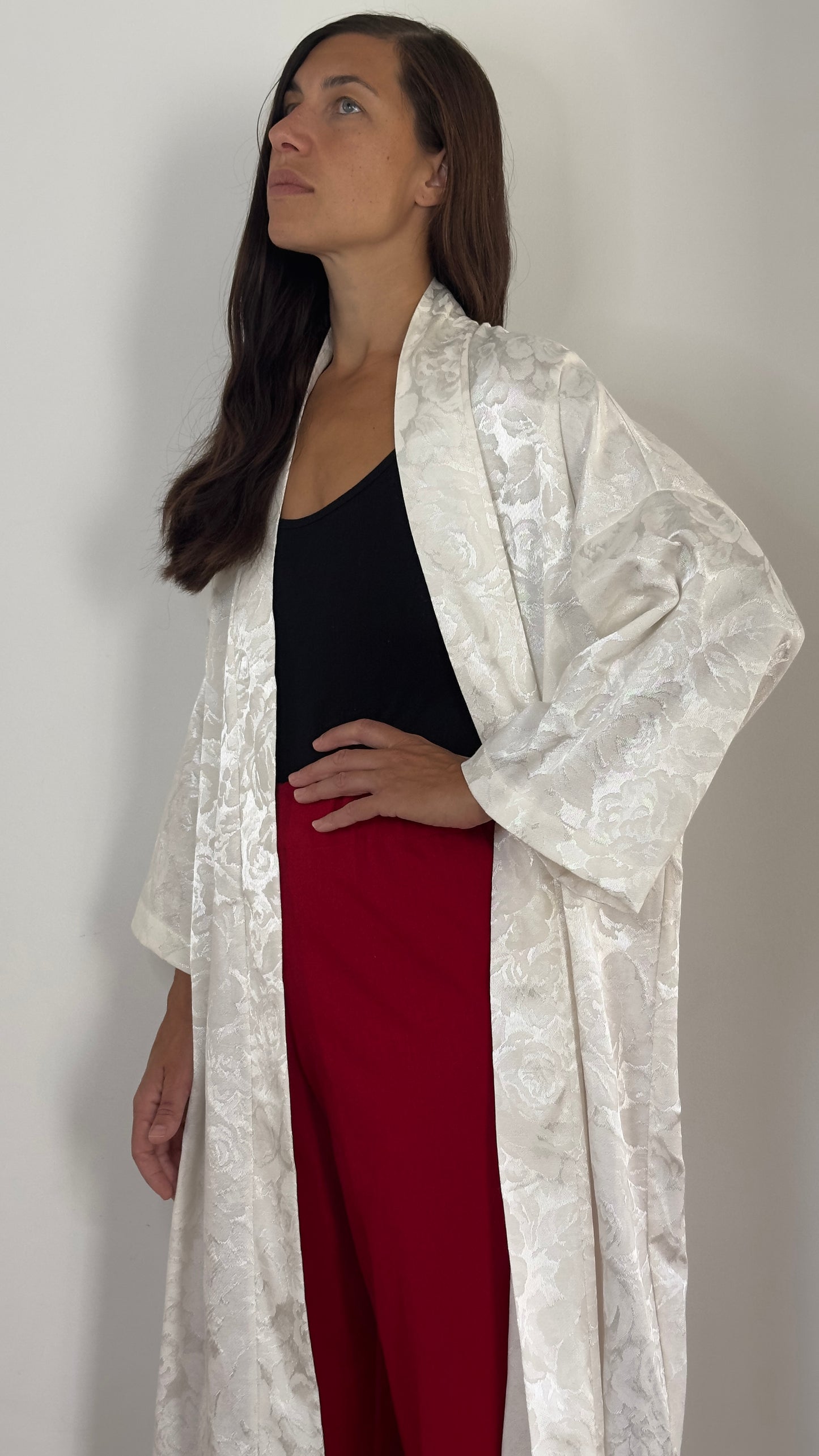 White long flower Kimono coat