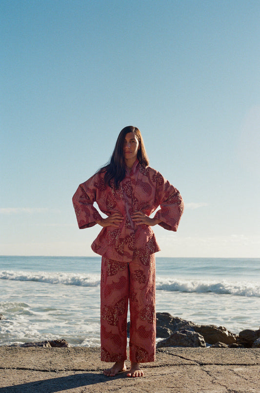 The imperial Red Brocade Kimono Jacket